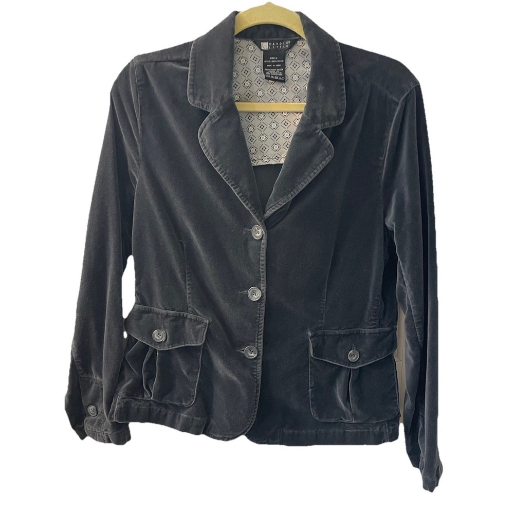 Carole Little Women's Black ‎ 3 Button Velvet Blazer Jacket Size Large